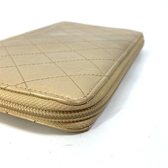 CHANEL CC Mark CC Matelasse Quilted Zip Around Long Wallet Calfskin Gold - Picture 4 of 16